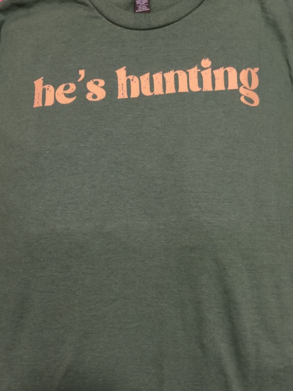Olive Green Short Sleeve Tee with Peach Graphic